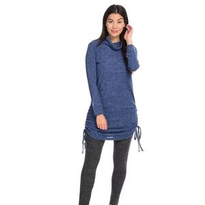 Jorge Pérez Cozy Knit Blue Long Sleeve Funnel Neck Cinched Tunic Dress